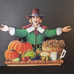 Vintage 90s School Classroom Thanksgiving Die Cut Pilgrim Wall Decor Pumpkin